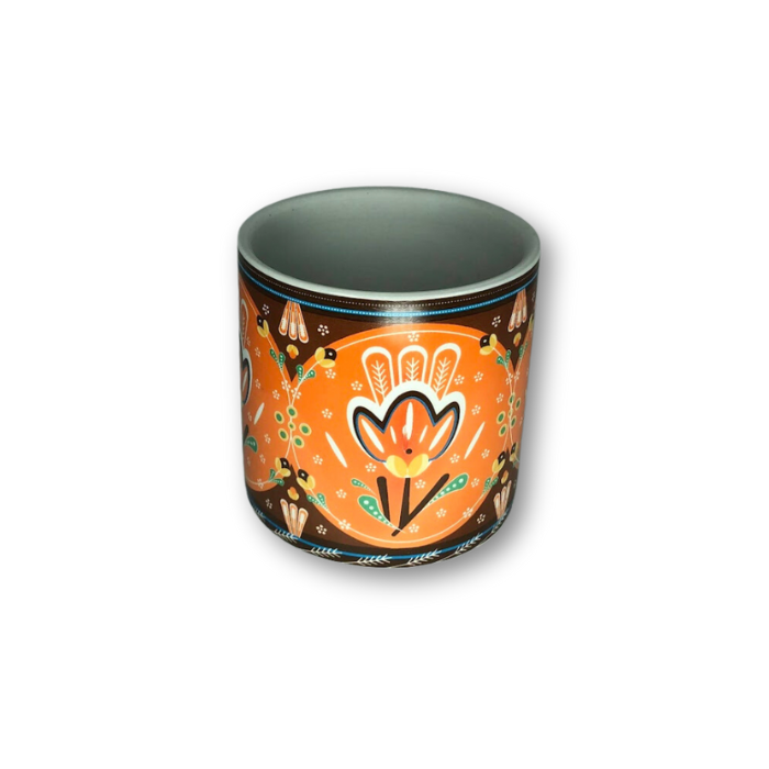Orange Cup Pot with Floral Pattern Flower Pot
