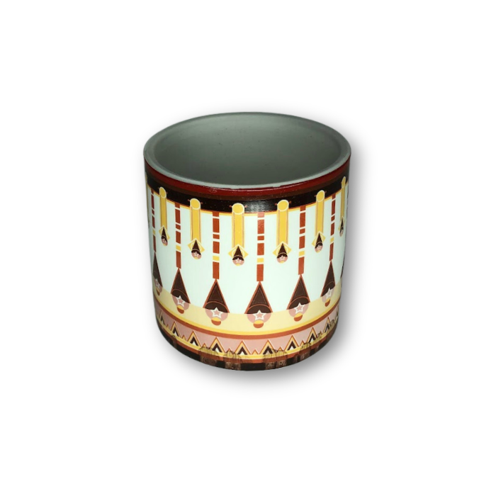 White and Brown Cup Pot with Aztec Pattern Flower Pot