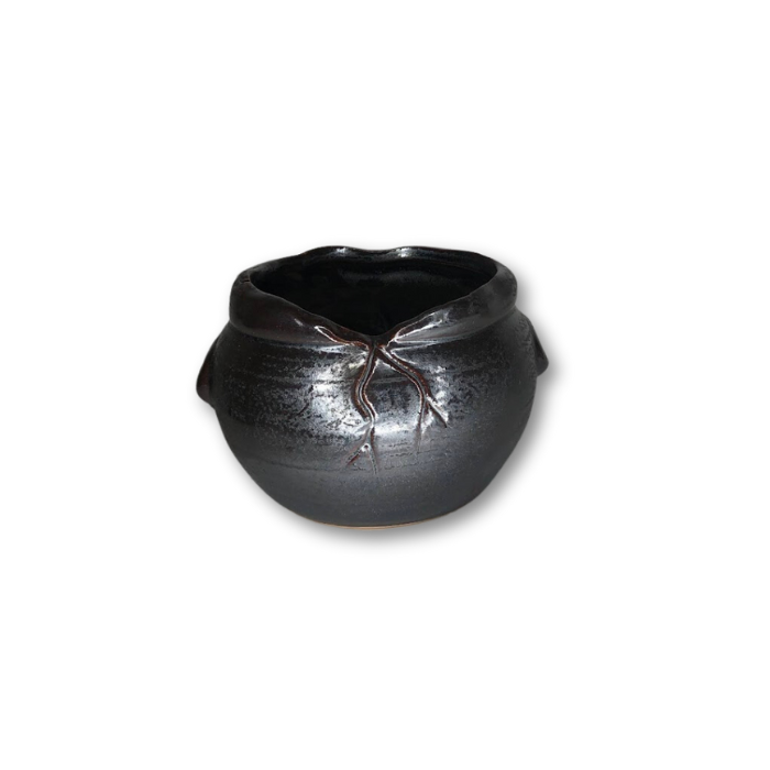Metallic Black Ceramic Pot with Cracked on Rim