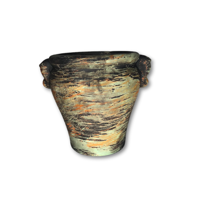 Teal/Orange/Black Brushed Pot, non-Glazed, Style 1