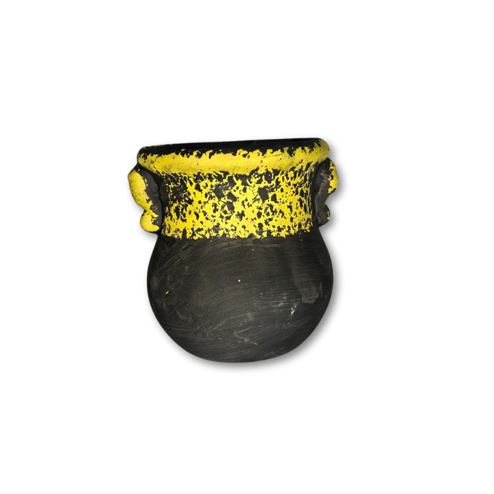 Black Pot with Yellow Top, non-Glazed, Style 6
