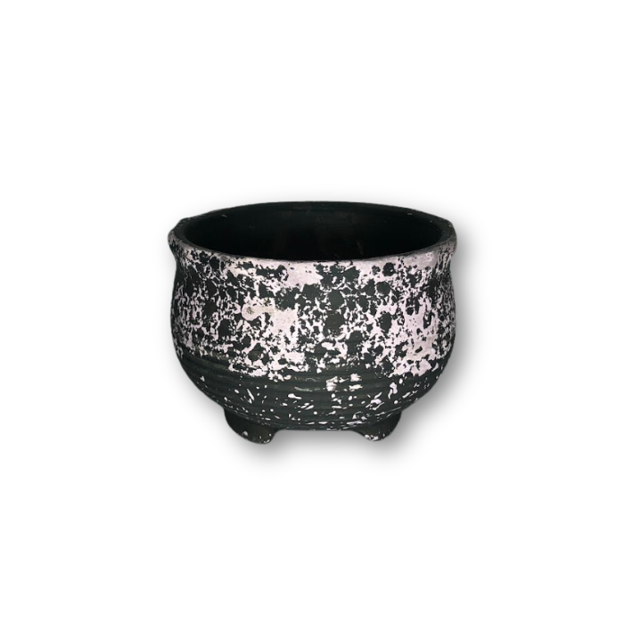 Pink Sponge Pattern on Black Flower Pot, Flat Finish