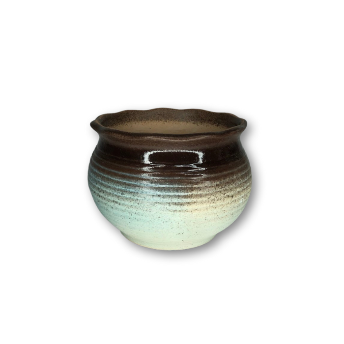 Baby Blue Pot with Dark Brown Rim, Flat Finish
