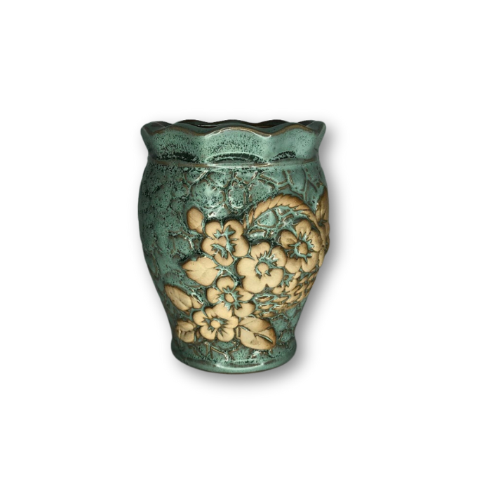Green Antique Colored Pot with Flower Basket Pattern