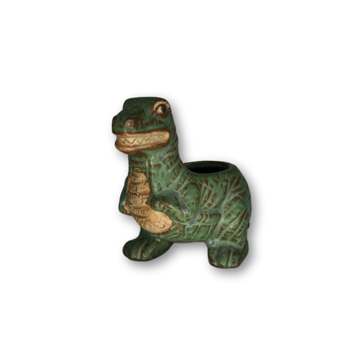 Rustic Antique Green Tyrannosaurus Rex Dinosaur Flower Pot