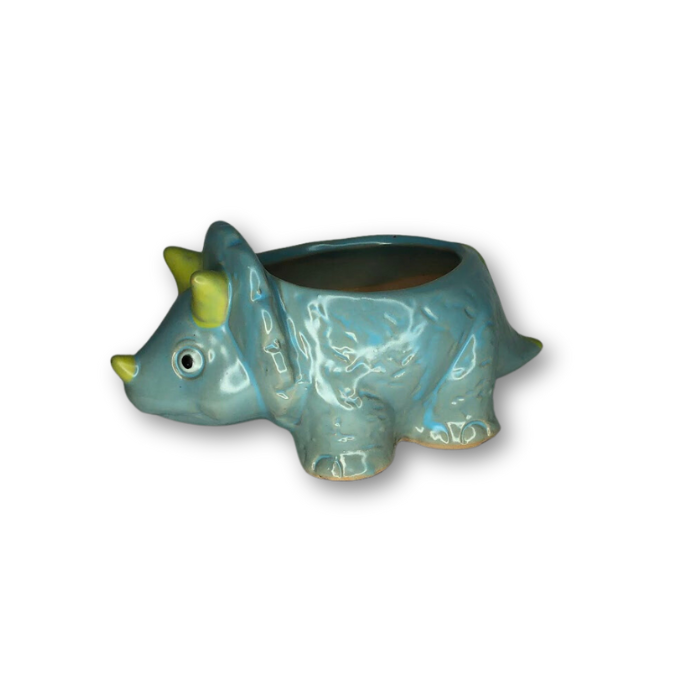 Blue Triceratops Pot, Dinosaur Flower Pot