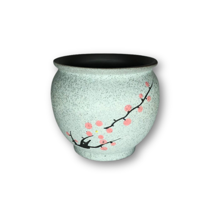 White Asian Style Pot with Cherry Blossom Branch