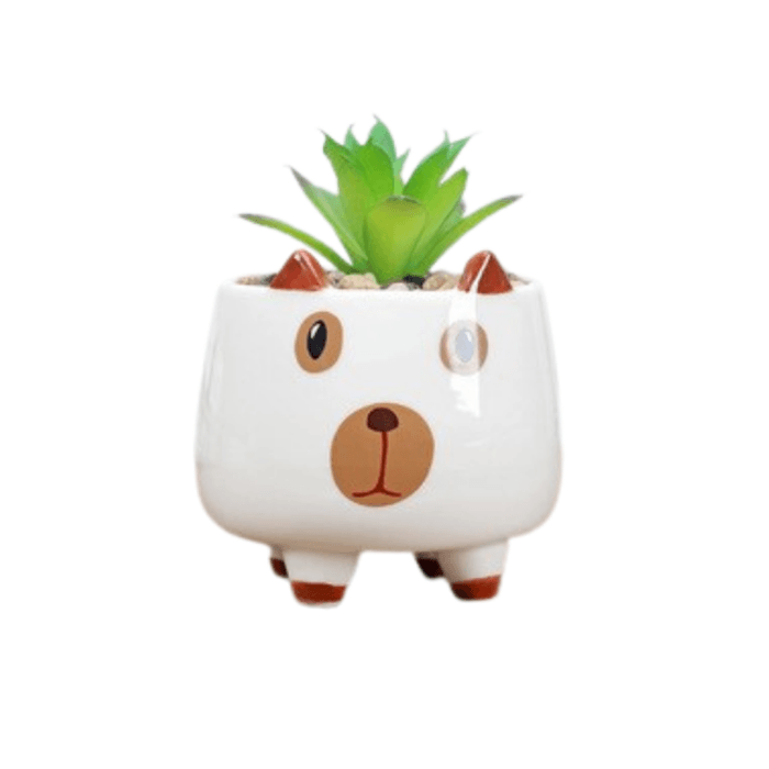 Ceramic Round Puppy Dog Succulent Plant/Pot - Style 11 - Elkhorn Succulents