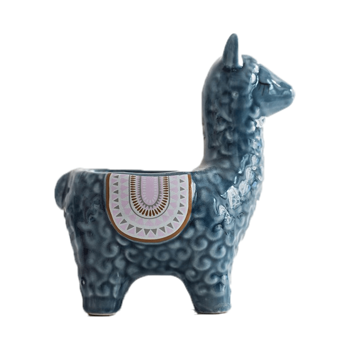 Dark Blue Alpaca/Llama Forward Facing Ceramic Succulent Planter - Elkhorn Succulents