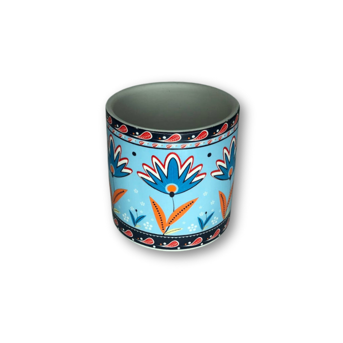 Light Blue Cup Pot with Floral Pattern Flower Pot