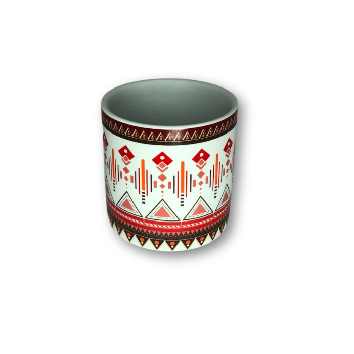 White Cup Pot with Aztec Pattern Flower Pot