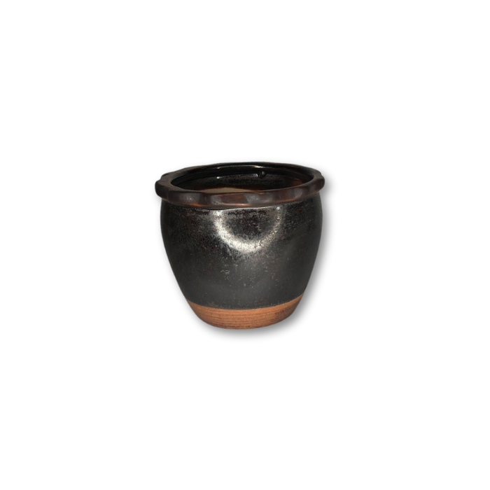Dark Brown Pot with Rippled Top, Brown Strip Top and Bottom