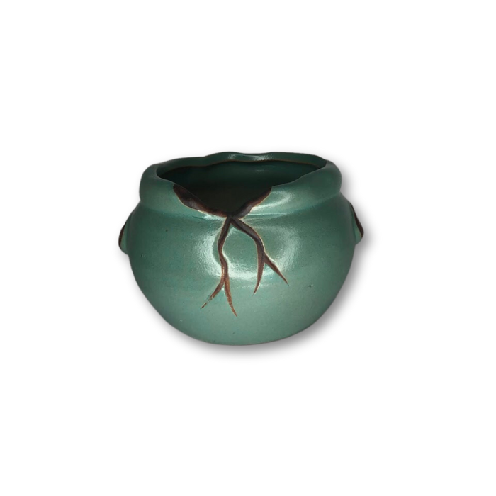 Green Ceramic Pot with Cracked on Rim