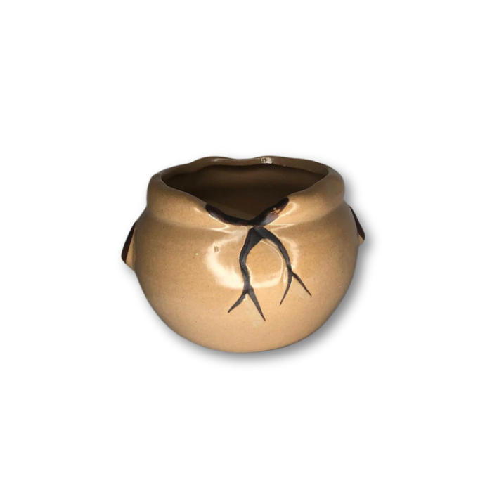Tan Ceramic Pot with Cracked on Rim