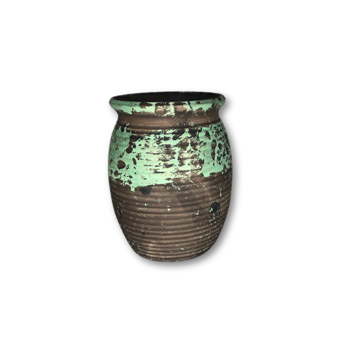 Brown Pot with Green Sponge Top, Flat Finish