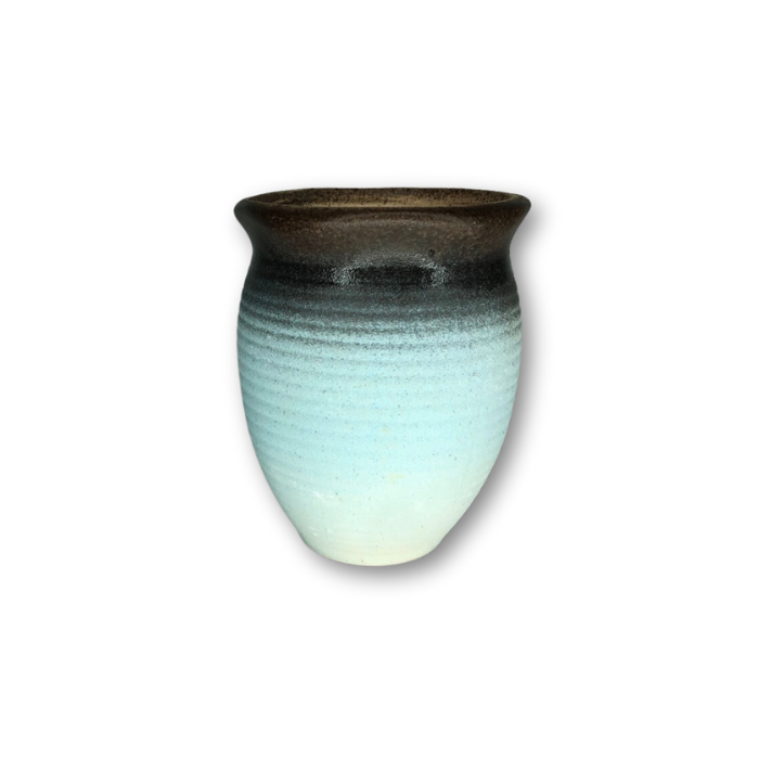 Baby Blue Pot with Dark Brown Rim, Flat Finish