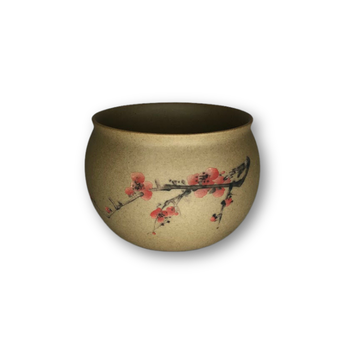 Tan Asian Style Pot with Pink Cherry Blossom
