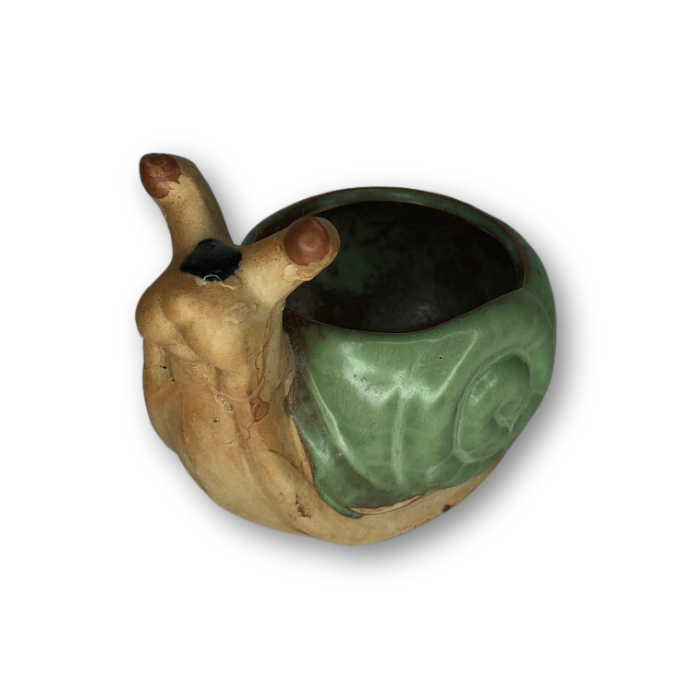 Rustic Antique Green Snail, Flower Pot
