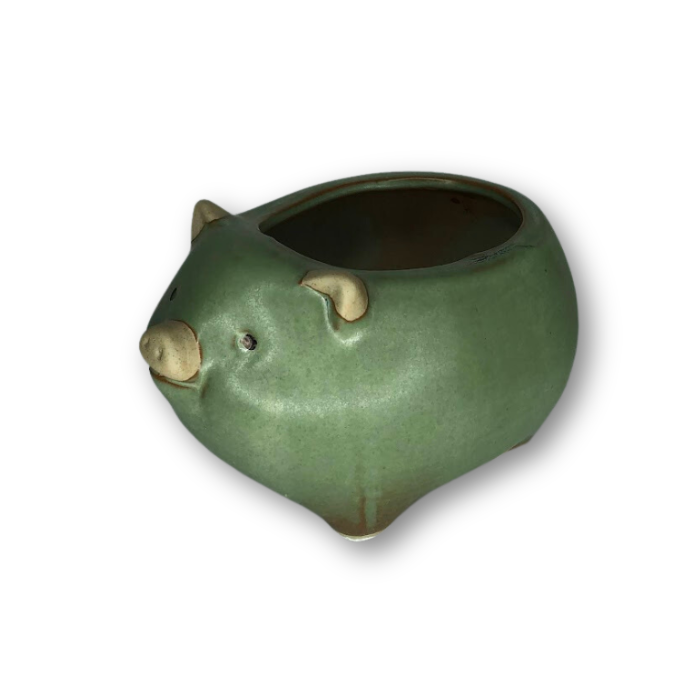 Rustic Antique Green Pig, Flower Pot