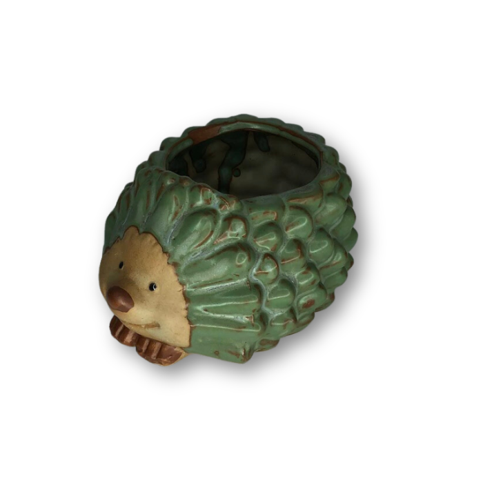 Rustic Antique Green Hedgehog, Flower Pot