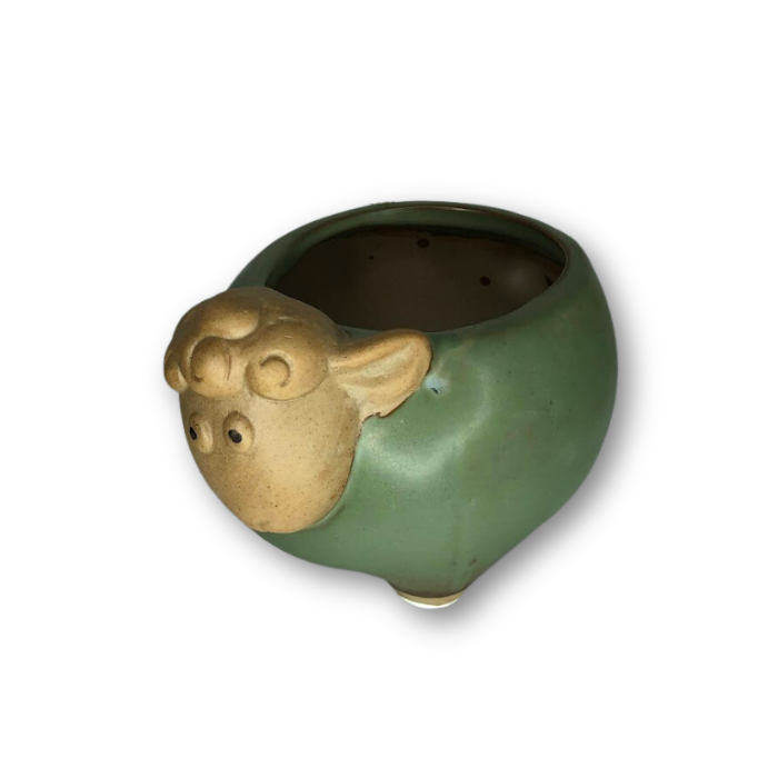 Rustic Antique Green Lamb, Flower Pot