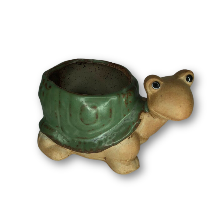 Rustic Antique Green Turtle, Flower Pot