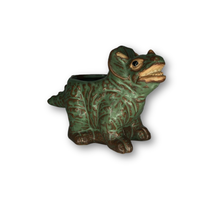Rustic Antique Green Triceratops Dinosaur Flower Pot