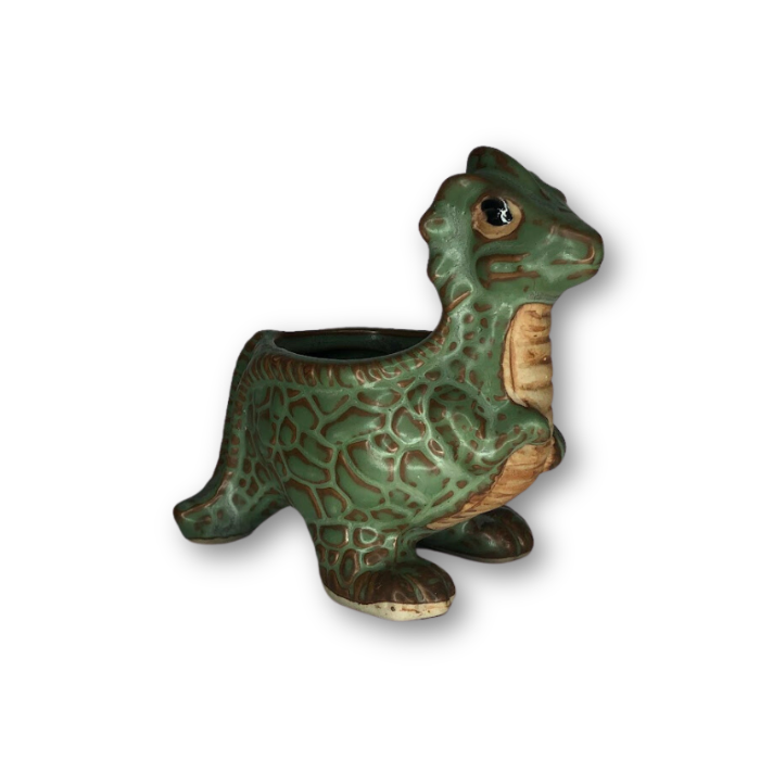 Rustic Antique Green Dinosaur Flower Pot