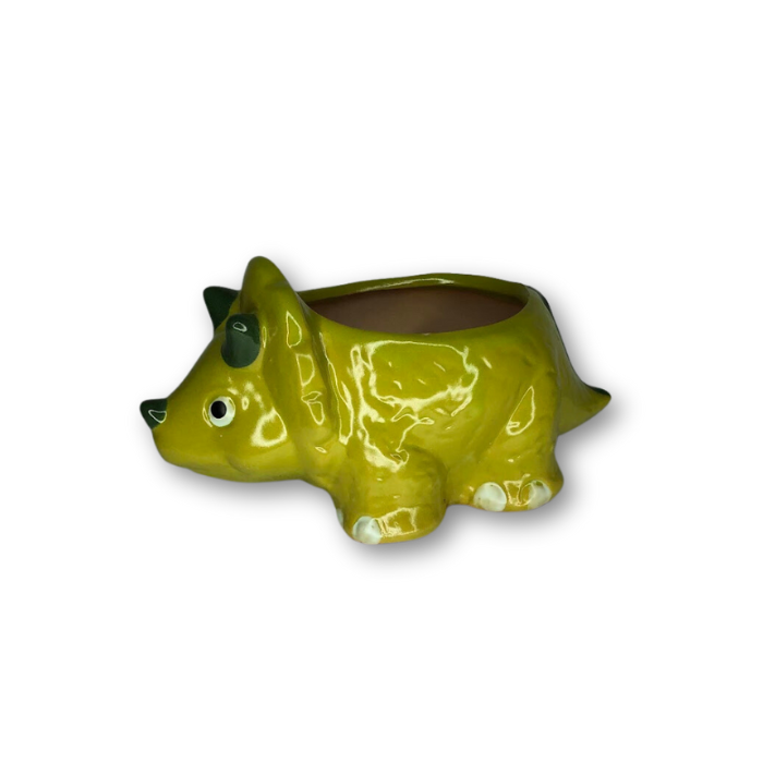 Green Triceratops Pot, Dinosaur Flower Pot