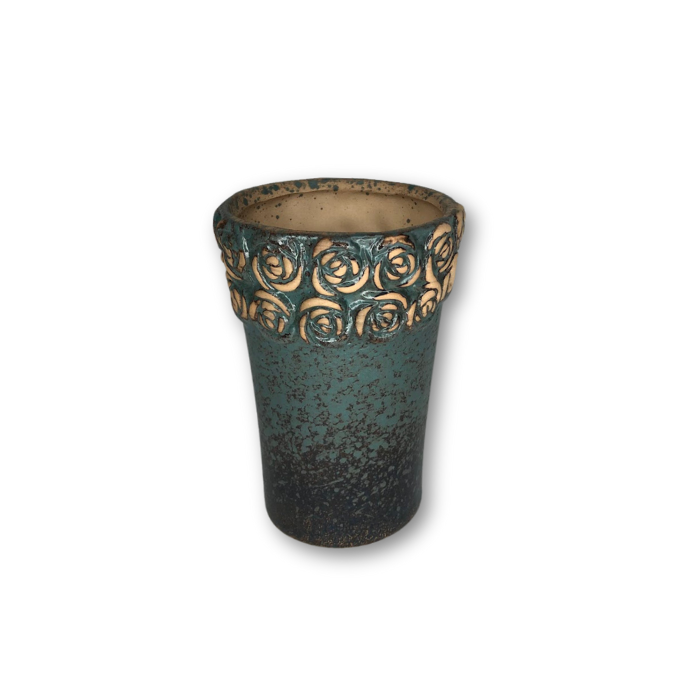 Round Black to Real Fade Flower Pot with Raised Floral Rim