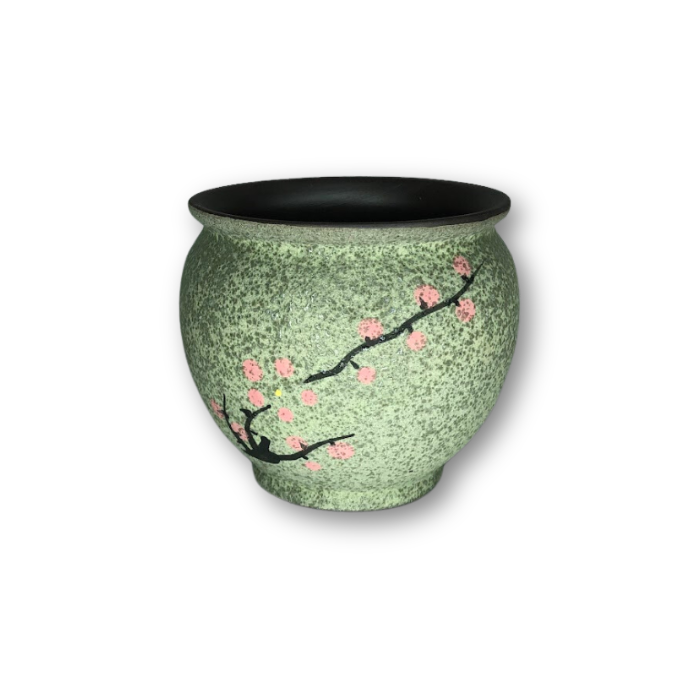 Green Asian Style Pot with Cherry Blossom Branch