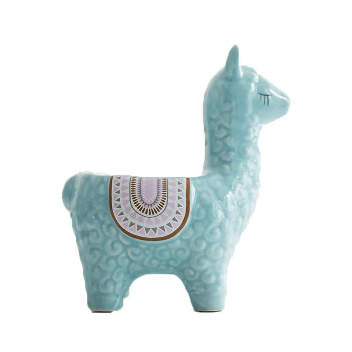 Light Blue Alpaca/Llama Forward Facing Ceramic Succulent Planter - Elkhorn Succulents